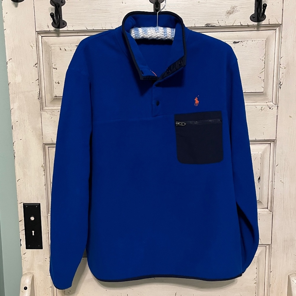 POLO RALPH LAUREN Mens Pony Excess Blue  Fleece Pullover Size L